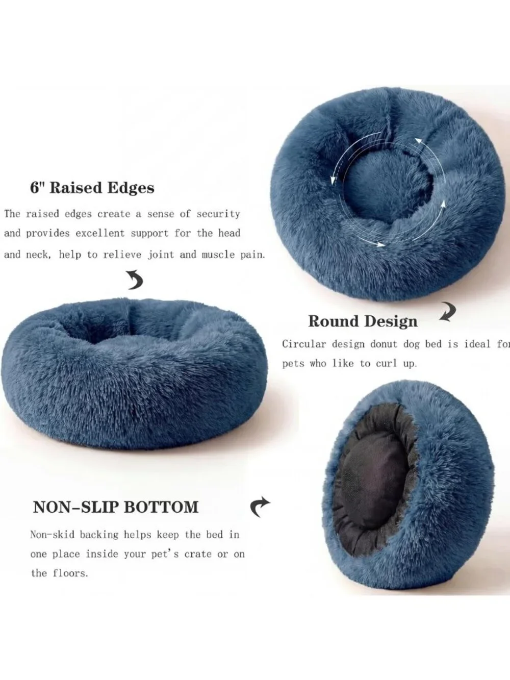 Cozy Washable Donut Dog Bed for Small Pets, Fluffy Round Design, Navy Blue